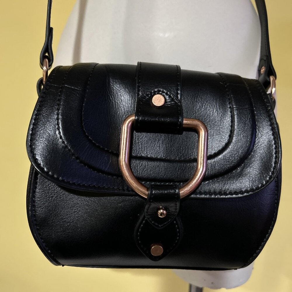 Abercrombie & Fitch Faux Leather Crossbody Purse Black Crossbody Copper - Picture 2 of 14